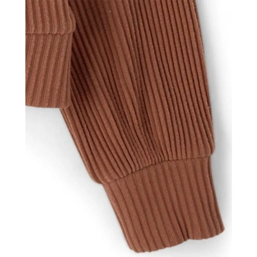 The Children's Place Girls Plush Ribbed Hooded Sweatshirt Pecan Pie XS New